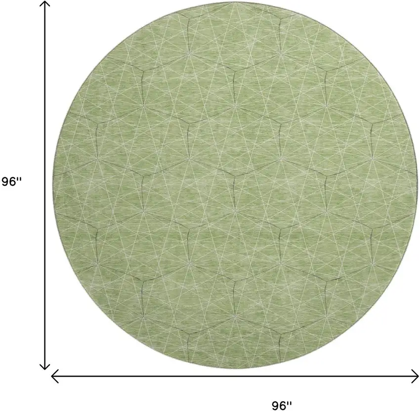 8' Green And Ivory Geometric Washable Round Rug With UV Protection Photo 9