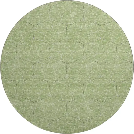 8' Green And Ivory Geometric Washable Round Rug With UV Protection Photo 1