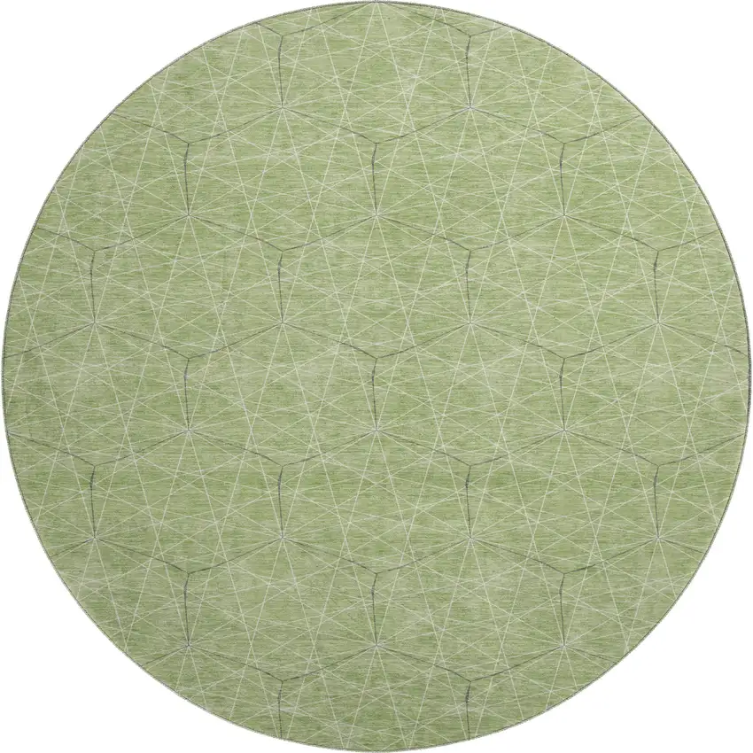 8' Green And Ivory Geometric Washable Round Rug With UV Protection Photo 1