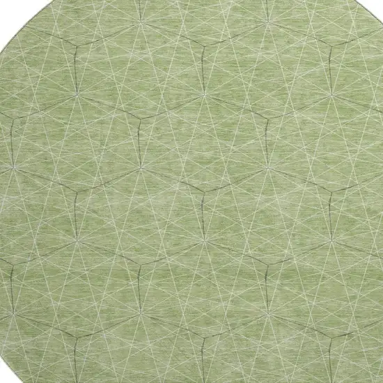 8' Green And Ivory Geometric Washable Round Rug With UV Protection Photo 2