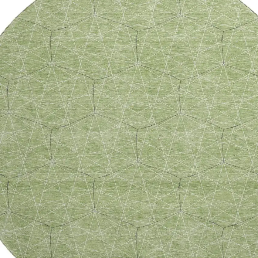 8' Green And Ivory Geometric Washable Round Rug With UV Protection Photo 2