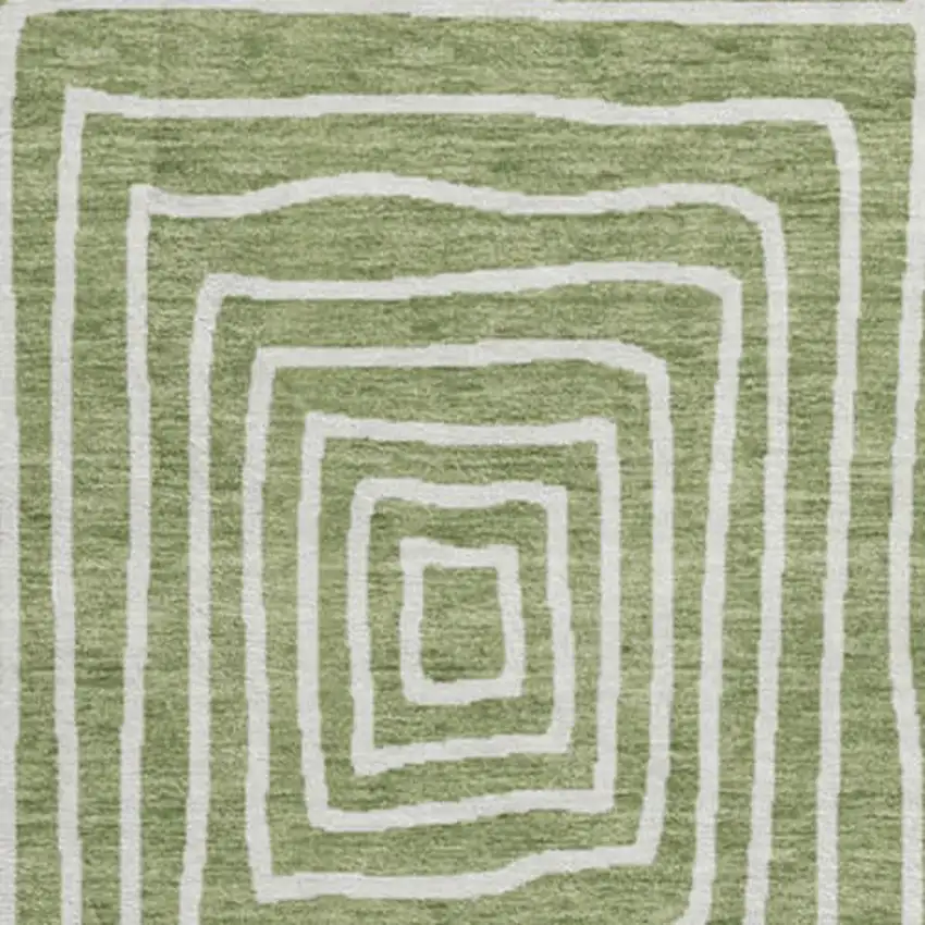 8' Green And Ivory Geometric Washable Round Rug With UV Protection Photo 3