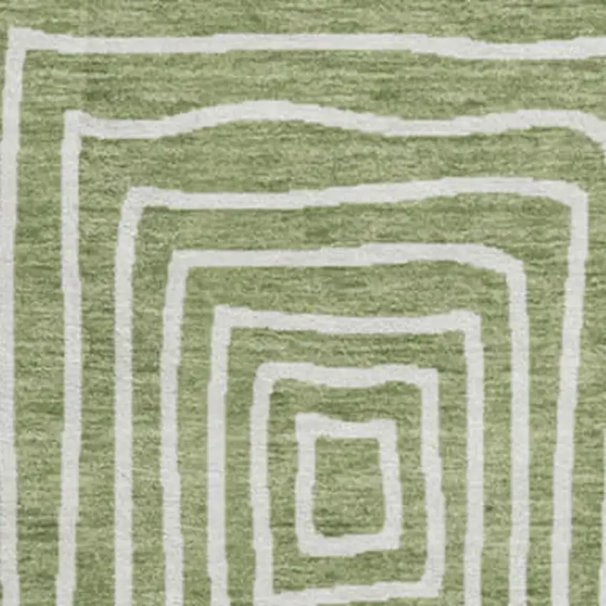 8' Green And Ivory Geometric Washable Round Rug With UV Protection Photo 2