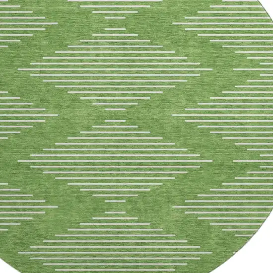 8' Green And Ivory Geometric Washable Round Rug With UV Protection Photo 2