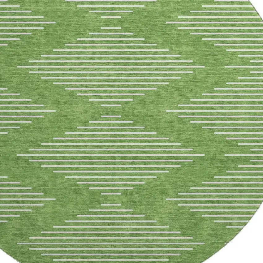 8' Green And Ivory Geometric Washable Round Rug With UV Protection Photo 2
