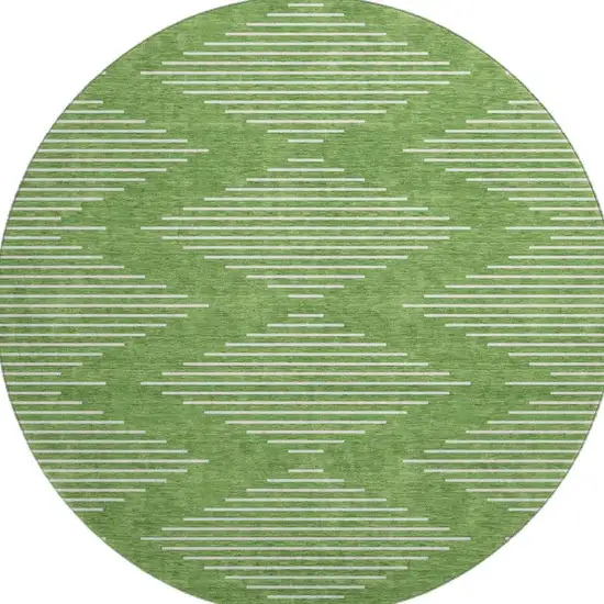8' Green And Ivory Geometric Washable Round Rug With UV Protection Photo 3