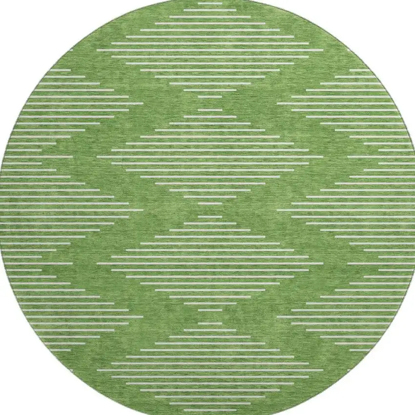 8' Green And Ivory Geometric Washable Round Rug With UV Protection Photo 3