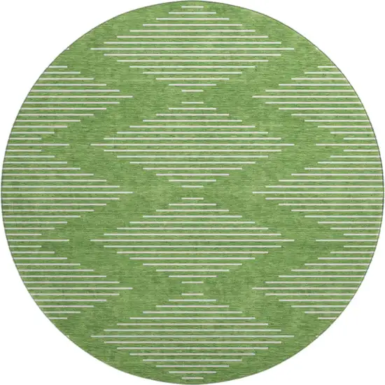 8' Green And Ivory Geometric Washable Round Rug With UV Protection Photo 1