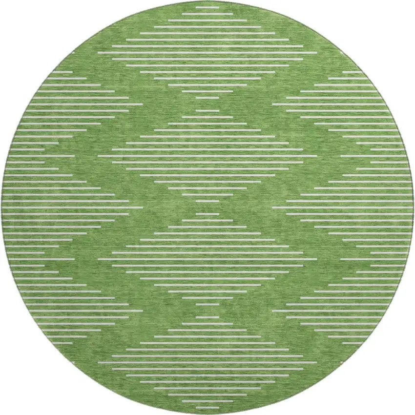 8' Green And Ivory Geometric Washable Round Rug With UV Protection Photo 1