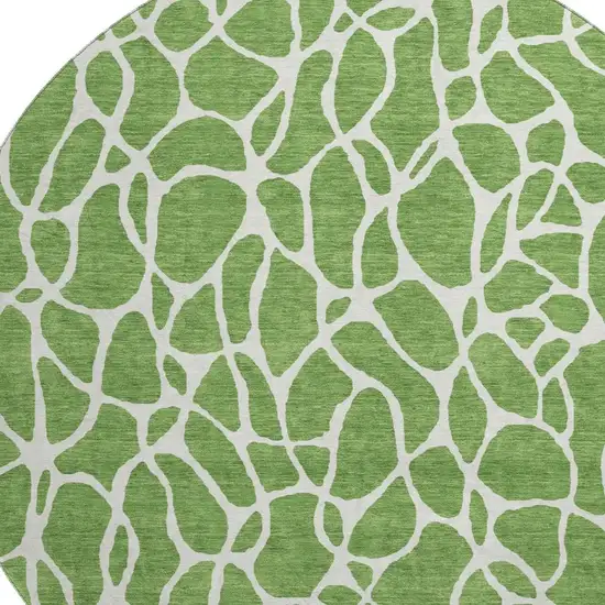 8' Green And Ivory Geometric Washable Round Rug With UV Protection Photo 2