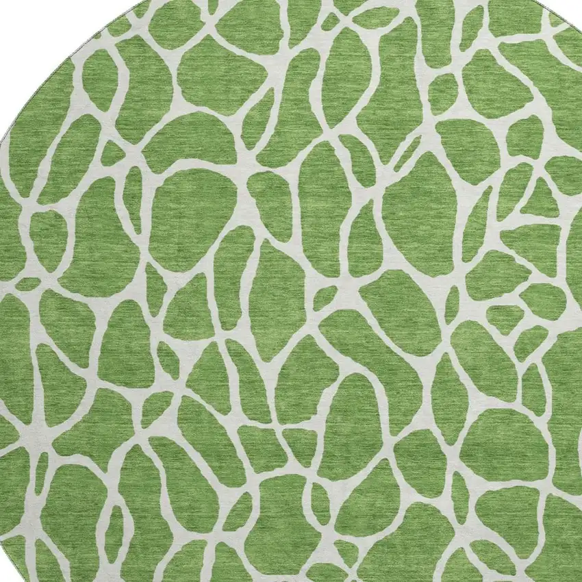 8' Green And Ivory Geometric Washable Round Rug With UV Protection Photo 2