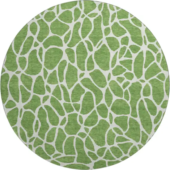 8' Green And Ivory Geometric Washable Round Rug With UV Protection Photo 1