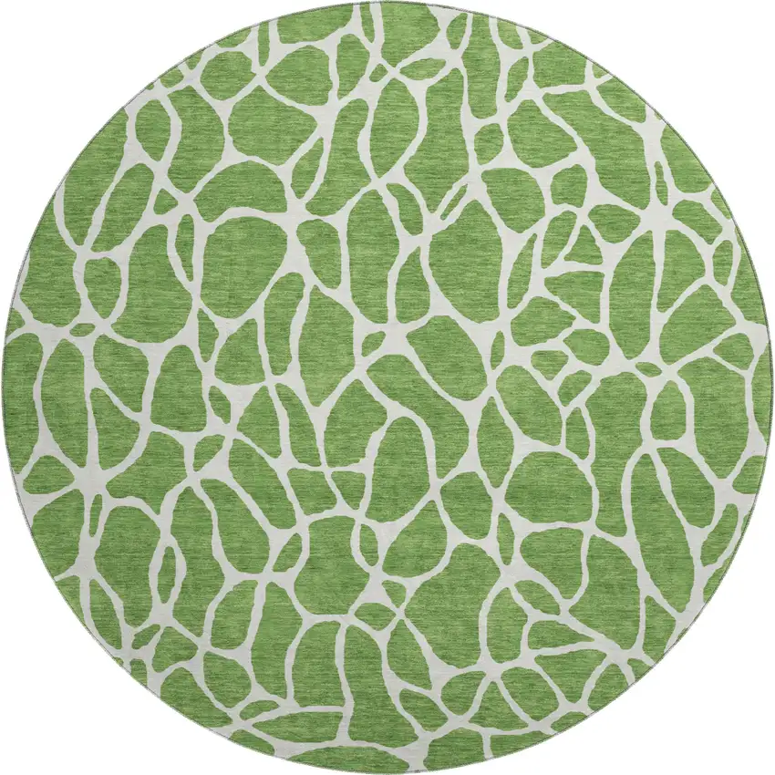 8' Green And Ivory Geometric Washable Round Rug With UV Protection Photo 1