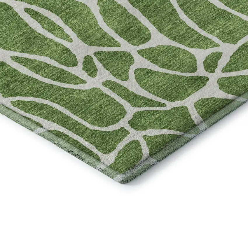 8' Green And Ivory Geometric Washable Round Rug With UV Protection Photo 6