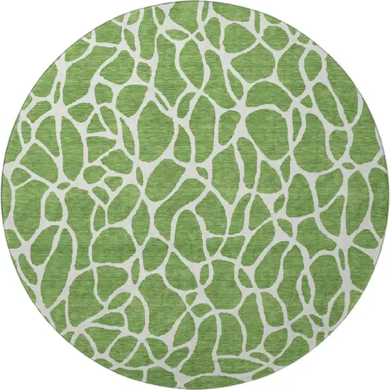 8' Green And Ivory Geometric Washable Round Rug With UV Protection Photo 3