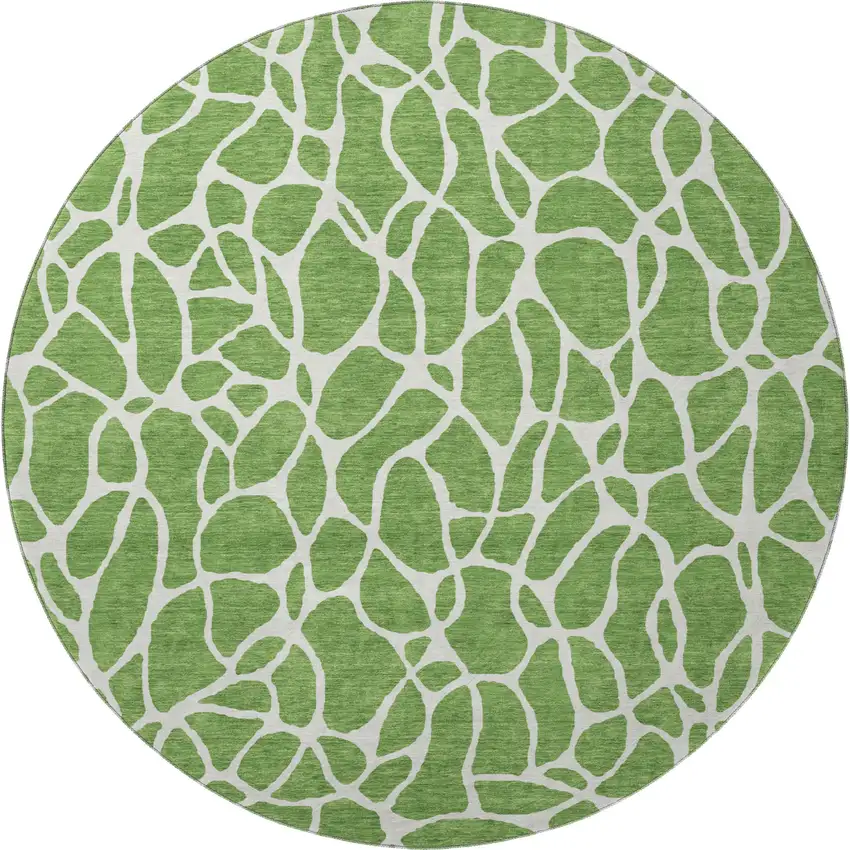 8' Green And Ivory Geometric Washable Round Rug With UV Protection Photo 3