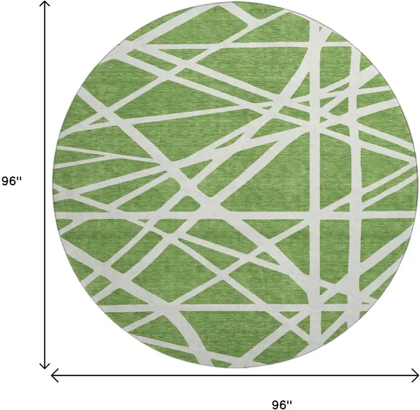 8' Green And Ivory Geometric Washable Round Rug With UV Protection Photo 9