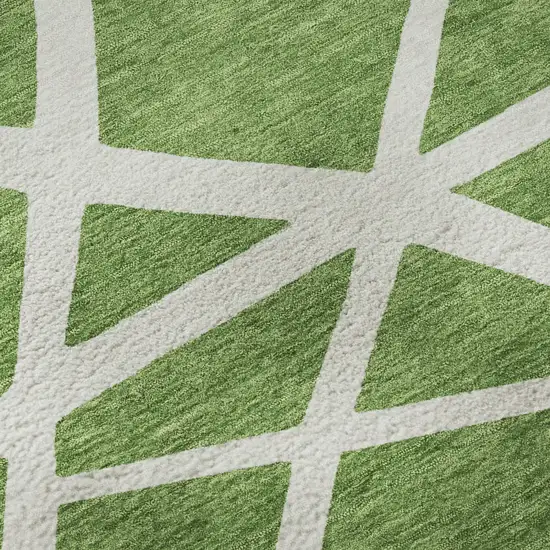 8' Green And Ivory Geometric Washable Round Rug With UV Protection Photo 8