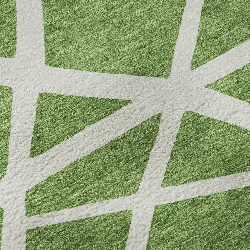 8' Green And Ivory Geometric Washable Round Rug With UV Protection Photo 8