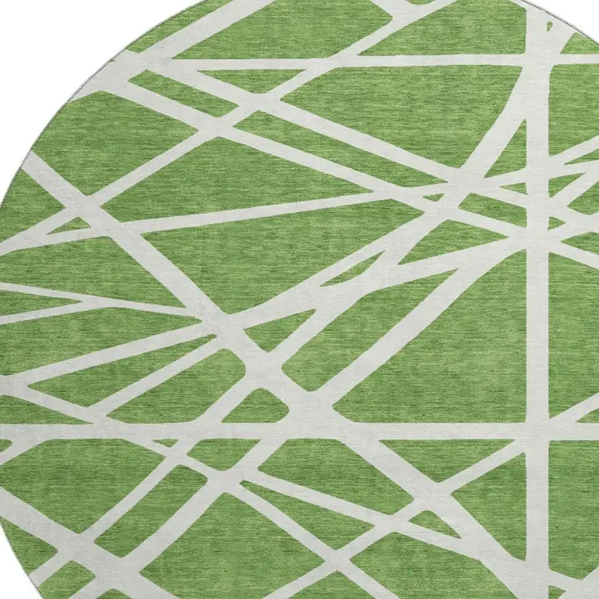 8' Green And Ivory Geometric Washable Round Rug With UV Protection Photo 2