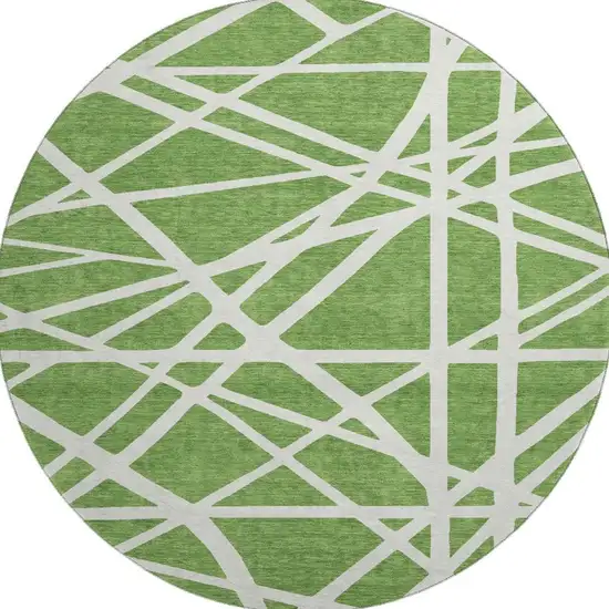 8' Green And Ivory Geometric Washable Round Rug With UV Protection Photo 3