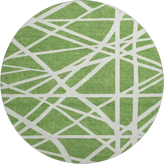 8' Green And Ivory Geometric Washable Round Rug With UV Protection Photo 1