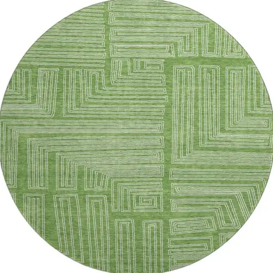 8' Green And Ivory Geometric Washable Round Rug With UV Protection Photo 3