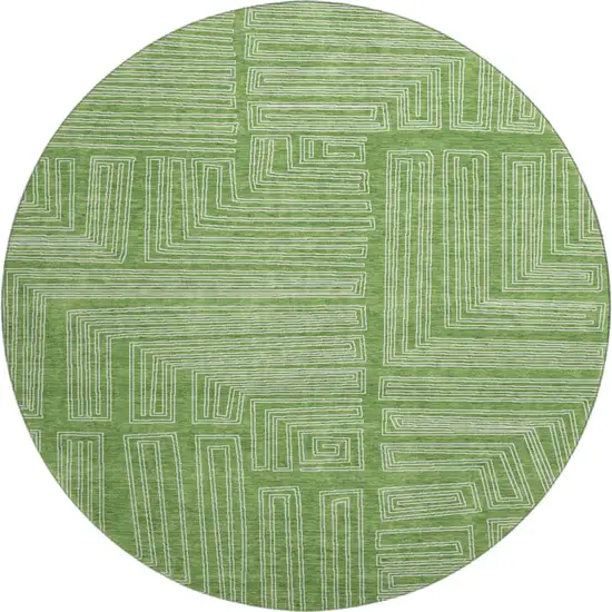 8' Green And Ivory Geometric Washable Round Rug With UV Protection Photo 1