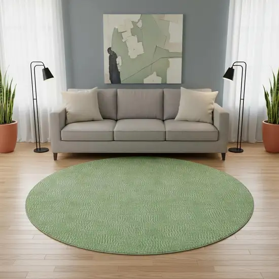 8' Green And Ivory Geometric Washable Round Rug With UV Protection Photo 2