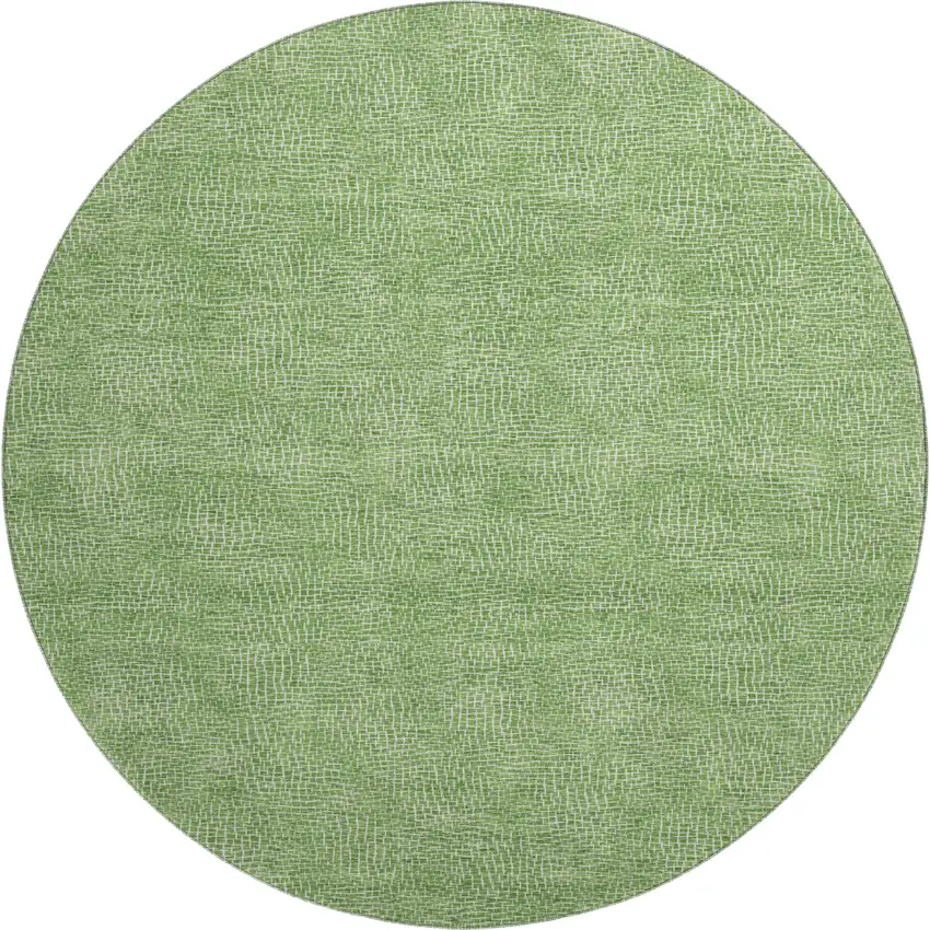 8' Green And Ivory Geometric Washable Round Rug With UV Protection Photo 1