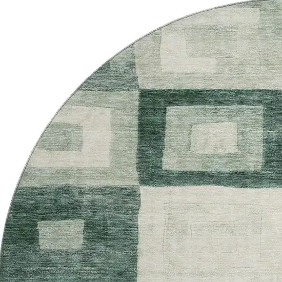 8' Green And Ivory Geometric Washable Round Rug With UV Protection Photo 3