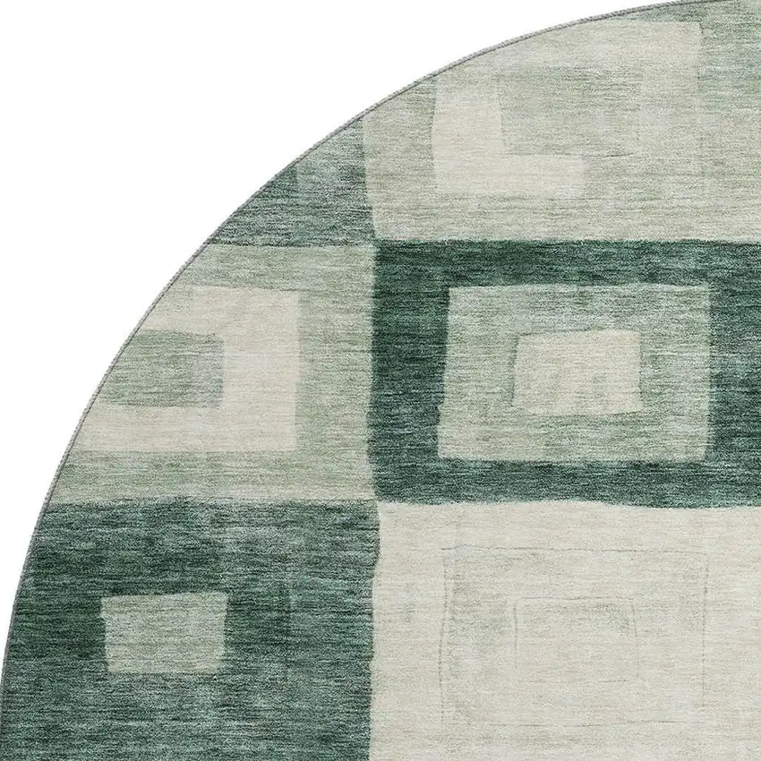 8' Green And Ivory Geometric Washable Round Rug With UV Protection Photo 3