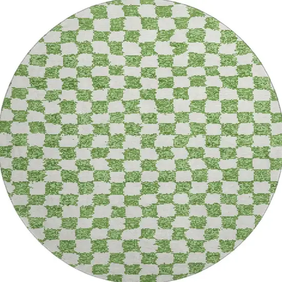 8' Green And Ivory Geometric Washable Round Rug With UV Protection Photo 3