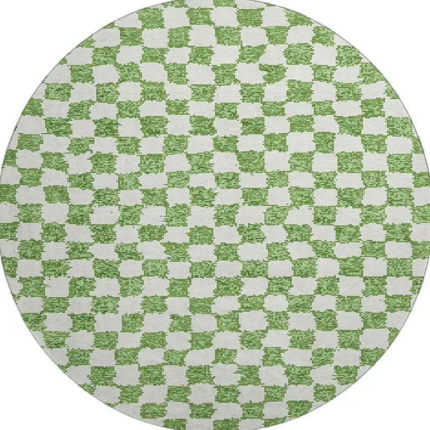 8' Green And Ivory Geometric Washable Round Rug With UV Protection Photo 3