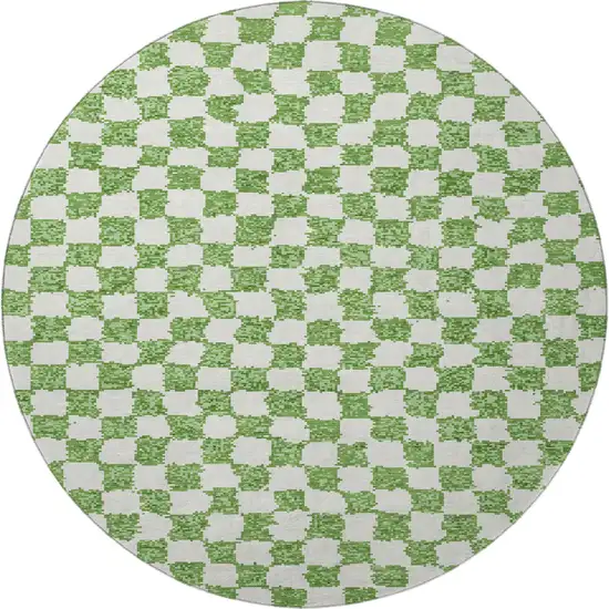 8' Green And Ivory Geometric Washable Round Rug With UV Protection Photo 4
