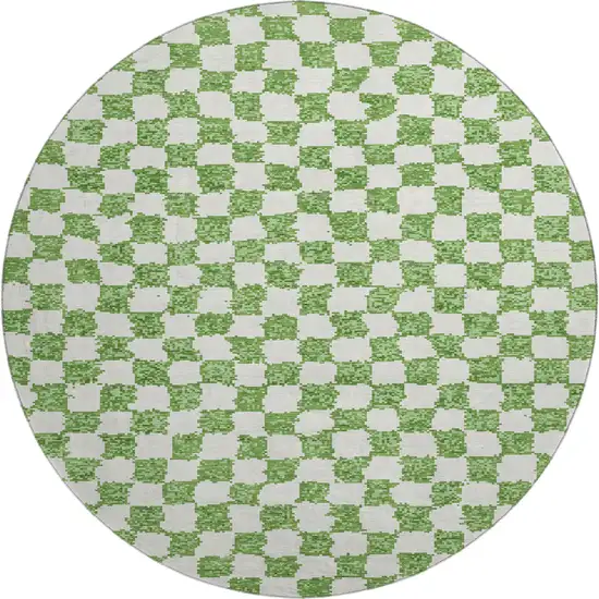 8' Green And Ivory Geometric Washable Round Rug With UV Protection Photo 1
