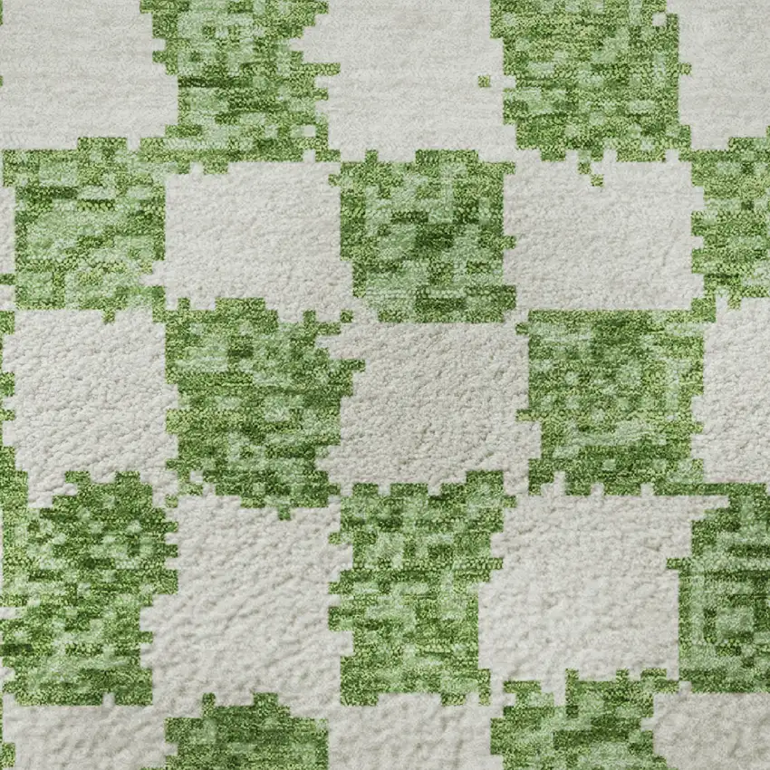 8' Green And Ivory Geometric Washable Round Rug With UV Protection Photo 9