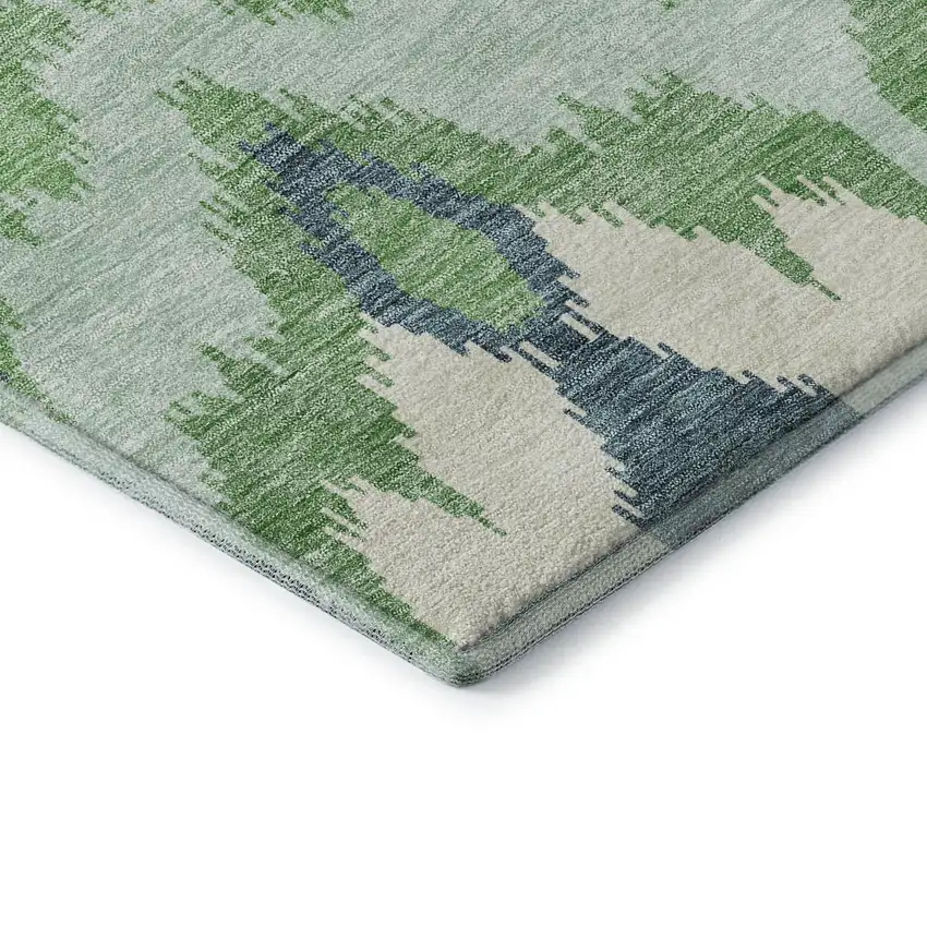 8' Green And Ivory Ikat Washable Round Rug With UV Protection Photo 7