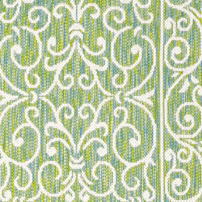 10' Green And Ivory Medallion Indoor Outdoor Runner Rug Photo 2