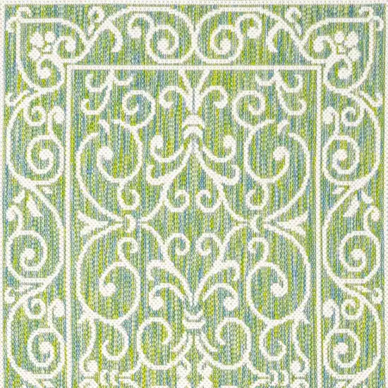 10' Green And Ivory Medallion Indoor Outdoor Runner Rug Photo 3