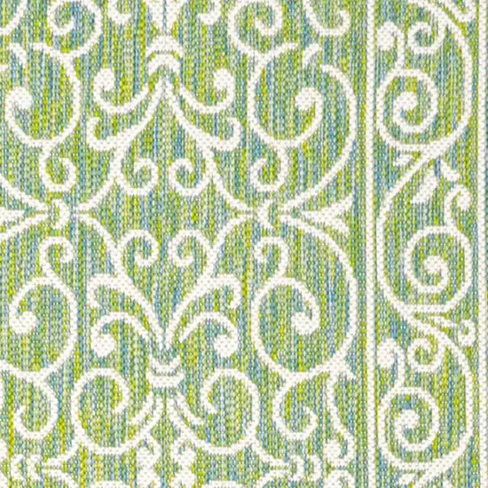 8' Green And Ivory Medallion Indoor Outdoor Runner Rug Photo 2