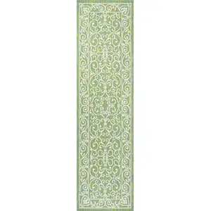 Photo of 8' Green And Ivory Medallion Indoor Outdoor Runner Rug