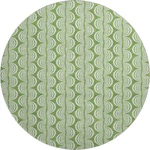 Photo of 8' Green And Ivory Ogee Washable Round Rug With UV Protection