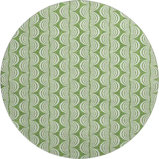 8' Green And Ivory Ogee Washable Round Rug With UV Protection Photo 1