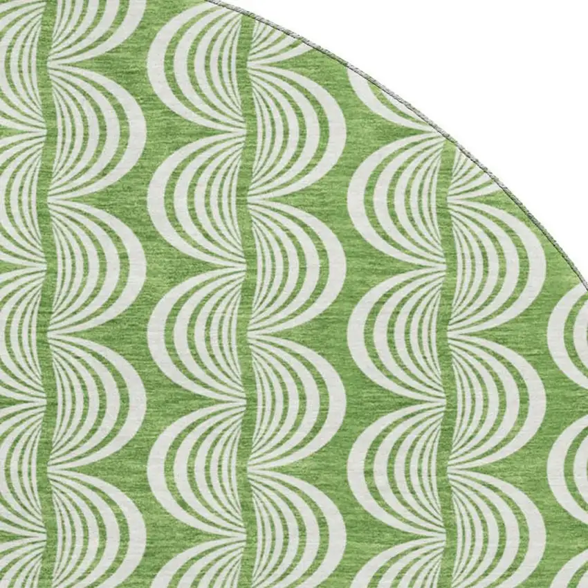 8' Green And Ivory Ogee Washable Round Rug With UV Protection Photo 2