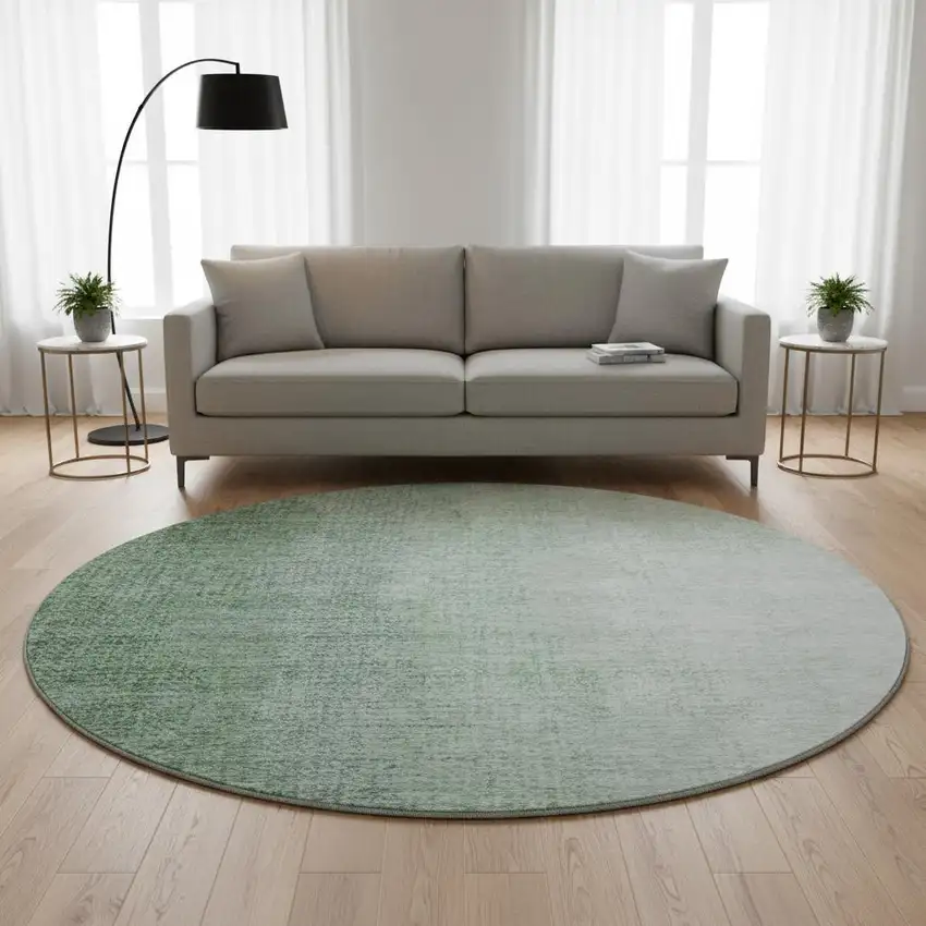 8' Green And Ivory Ombre Washable Round Rug With UV Protection Photo 2