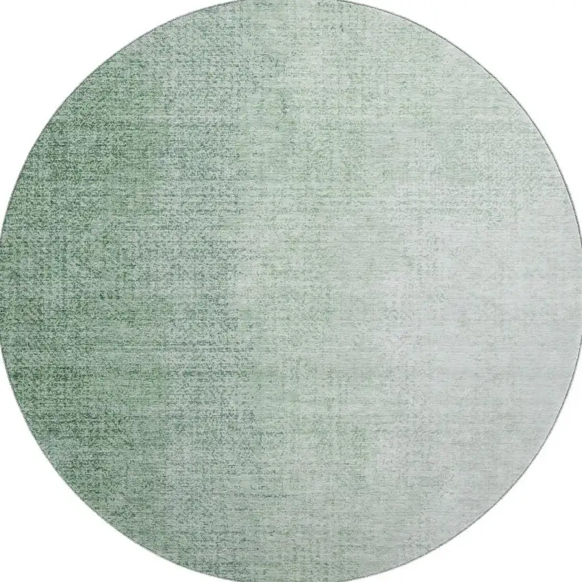 8' Green And Ivory Ombre Washable Round Rug With UV Protection Photo 4