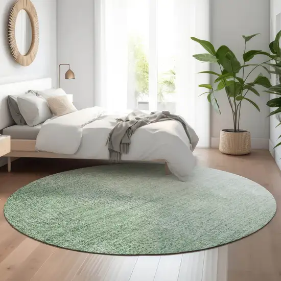 8' Green And Ivory Ombre Washable Round Rug With UV Protection Photo 5