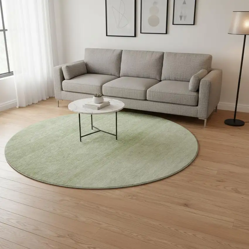 8' Green And Ivory Ombre Washable Round Rug With UV Protection Photo 2