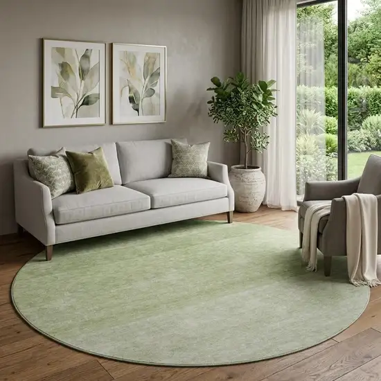 8' Green And Ivory Ombre Washable Round Rug With UV Protection Photo 1